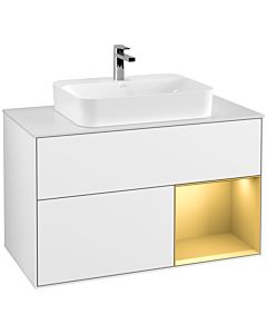Villeroy und Boch Finion Villeroy und Boch Finion F371HFGF 100cm, cover plate white matt, shelf on the right matt gold, glossy white lacquer