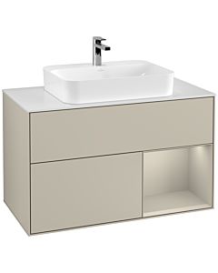 Villeroy und Boch Finion Waschtischunterschrank F371HHHH 100cm, Abdeckplatte white matt, Regal rechts Sand Matt, Sand Matt Lacquer