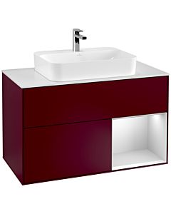 Villeroy und Boch Finion Waschtischunterschrank F371MTHB 100cm, Abdeckplatte white matt, Regal rechts White matt lacquer, Peony Matt