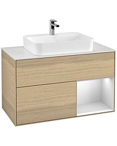 Villeroy und Boch Finion Waschtischunterschrank F371MTPC 100cm, Abdeckplatte white matt, Regal rechts White matt lacquer, Oak Veneer