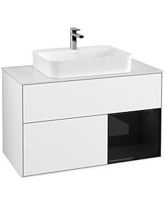 Villeroy und Boch Finion Villeroy und Boch F371PHGF 100cm, plaque de finition blanc mat, étagère à droite Glossy Black Lacquer , laqué blanc brillant