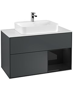 Villeroy und Boch Finion Villeroy und Boch Finion F371PHHG 100cm, cover plate white matt, shelf on the right Glossy Black Lacquer , midnight Blue Matt Lacquer