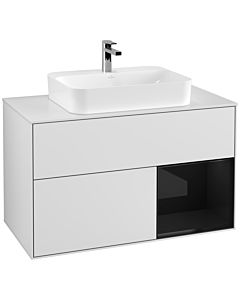 Villeroy und Boch Finion Waschtischunterschrank F371PHMT 100cm, Abdeckplatte white matt, Regal rechts Glossy Black Lacquer, White matt lacquer