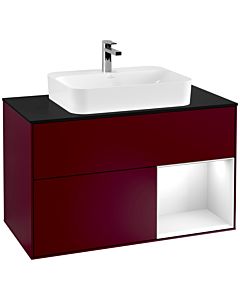 Villeroy und Boch Finion Waschtischunterschrank F372GFHB 100cm, Abdeckplatte black matt, Regal rechts Glossy white lacquer, Peony Matt