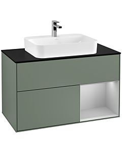 Villeroy und Boch Finion Villeroy und Boch F372GJGM 100cm, plaque de finition noir mat, étagère à droite gris clair mat, Olive Matt Lacquer