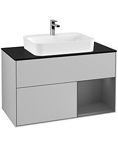 Villeroy und Boch Finion Villeroy und Boch F372GKGJ 100cm, plaque de finition noir mat, étagère à droite anthracite mat, gris clair mat