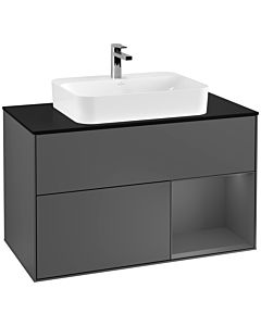 Villeroy und Boch Finion Villeroy und Boch F372GKGK 100cm, plaque de finition noir mat, étagère à droite Anthracite mat, Anthracite mat