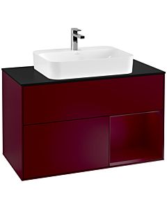 Villeroy und Boch Finion Waschtischunterschrank F372HBHB 100cm, Abdeckplatte black matt, Regal rechts Peony, Peony Matt