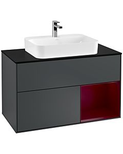 Villeroy und Boch Finion Waschtischunterschrank F372HBHG 100cm, Abdeckplatte black matt, Regal rechts Peony, Midnight Blue Matt Lacquer