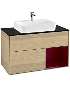 Villeroy und Boch Finion Villeroy und Boch F372HBPC 100cm, plaque de finition noir mat, étagère à droite Peony , Oak Veneer