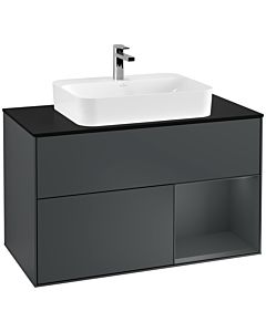 Villeroy und Boch Finion Waschtischunterschrank F372HGHG 100cm, Abdeckplatte black matt, Regal rechts Midnight Blue Matt Lacquer, Midnight Blue Matt Lacquer