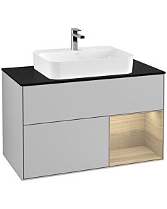 Villeroy und Boch Finion Villeroy und Boch F372PCGJ 100cm, plaque de finition noir mat, étagère à droite Oak Veneer , gris clair mat