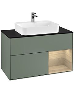 Villeroy und Boch Finion Villeroy und Boch F372PCGM 100cm, plaque de finition noir mat, étagère à droite Oak Veneer , Olive Matt Lacquer