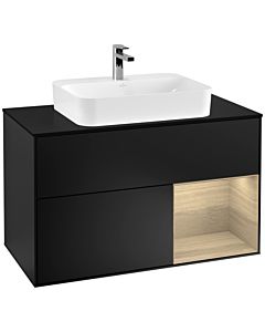 Villeroy und Boch Finion Waschtischunterschrank F372PCPD 100cm, Abdeckplatte black matt, Regal rechts Oak Veneer, Black matt lacquer
