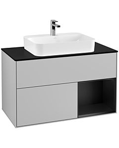 Villeroy und Boch Finion Waschtischunterschrank F372PDGJ 100cm, Abdeckplatte black matt, Regal rechts Black matt lacquer, Light grey matt