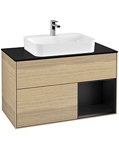 Villeroy und Boch Finion Villeroy und Boch Finion F372PDPC 100cm, cover plate black matt, shelf on the right black matt lacquer, Oak Veneer