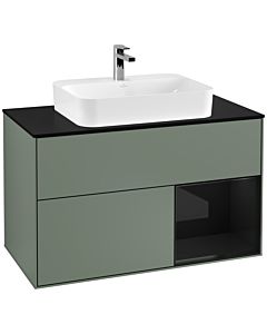 Villeroy und Boch Finion Villeroy und Boch F372PHGM 100cm, plaque de finition noir mat, étagère à droite Glossy Black Lacquer , Olive Matt Lacquer