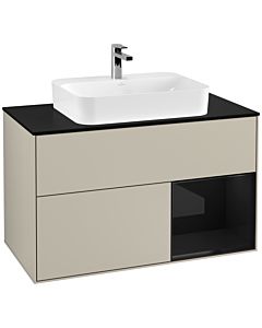 Villeroy und Boch Finion Waschtischunterschrank F372PHHH 100cm, Abdeckplatte black matt, Regal rechts Glossy Black Lacquer, Sand Matt Lacquer