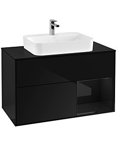 Villeroy und Boch Finion Villeroy und Boch F372PHPH 100cm, plaque de finition noir mat, étagère à droite Glossy Black Lacquer , Glossy Black Lacquer