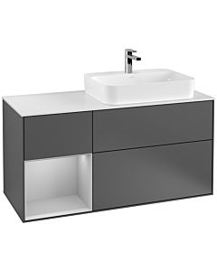 Villeroy und Boch Finion Villeroy und Boch F391GJGK 120cm, couvercle blanc mat, étagère gauche gris clair mat, anthracite mat