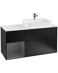Villeroy und Boch Finion Villeroy und Boch F391GKPD 120cm, plaque de recouvrement blanc mat, étagère gauche anthracite mat, laqué noir mat