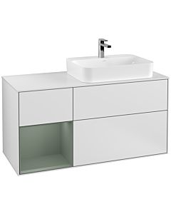 Villeroy und Boch Finion Villeroy und Boch F391GMMT 120cm, plaque de finition blanc mat, étagère gauche Olive Matt Lacquer , laqué blanc mat