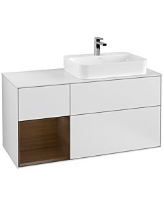 Villeroy und Boch Finion Villeroy und Boch F391GNMT 120cm, plaque de recouvrement blanc mat, étagère gauche placage noyer, laqué blanc mat