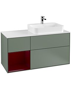 Villeroy und Boch Finion Villeroy und Boch F391HBGM 120cm, plaque de finition blanc mat, étagère à gauche Peony , Olive Matt Lacquer