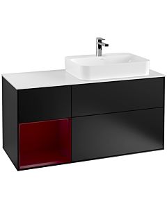 Villeroy und Boch Finion Villeroy und Boch F391HBPD 120cm, couvercle blanc mat, étagère gauche Peony , laqué noir mat