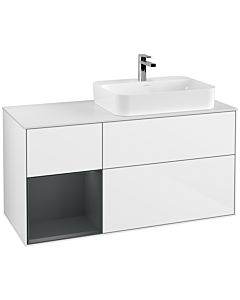 Villeroy und Boch Finion Villeroy und Boch F391HGGF 120cm, plaque de finition blanc mat, étagère gauche Midnight Blue Matt Lacquer , laqué blanc brillant