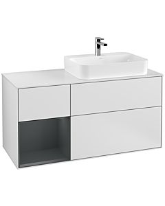 Villeroy und Boch Finion Waschtischunterschrank F391HGMT 120cm, Abdeckplatte white matt, Regal links Midnight Blue Matt Lacquer, White matt lacquer