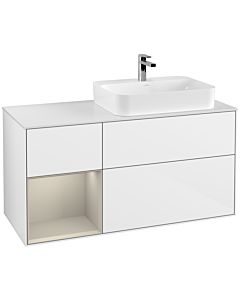 Villeroy und Boch Finion Villeroy und Boch F391HHGF 120cm, plaque de finition blanc mat, étagère gauche Sand Matt Lacquer , laqué blanc brillant