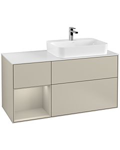 Villeroy und Boch Finion Villeroy und Boch F391HHHH 120cm, plaque de finition blanc mat, étagère à gauche Sand Matt Lacquer , Sand Matt Lacquer