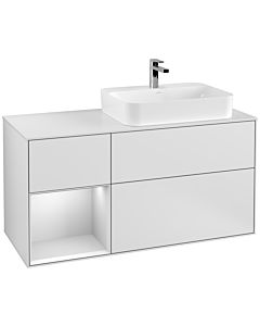 Villeroy und Boch Finion Waschtischunterschrank F391MTMT 120cm, Abdeckplatte white matt, Regal links White matt lacquer, White matt lacquer