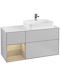 Villeroy und Boch Finion Villeroy und Boch F391PCGJ 120cm, plaque de finition blanc mat, étagère à gauche Oak Veneer , gris clair mat