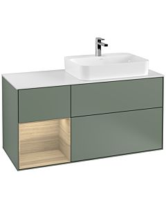 Villeroy und Boch Finion Villeroy und Boch F391PCGM 120cm, plaque de finition blanc mat, étagère à gauche Oak Veneer , Olive Matt Lacquer