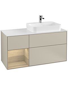 Villeroy und Boch Finion Villeroy und Boch F391PCHH 120cm, plaque de finition blanc mat, étagère à gauche Oak Veneer , Sand Matt Lacquer