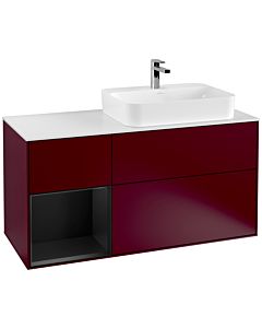 Villeroy und Boch Finion Villeroy und Boch F391PDHB 120cm, plaque de recouvrement blanc mat, étagère gauche laqué noir mat, Peony Matt