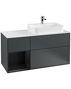 Villeroy und Boch Finion Villeroy und Boch F391PDHG 120cm, plaque de recouvrement blanc mat, étagère gauche laqué noir mat, Midnight Blue Matt Lacquer