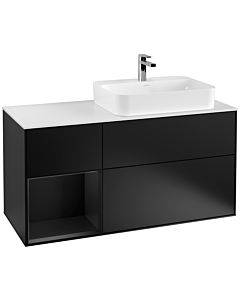 Villeroy und Boch Finion Waschtischunterschrank F391PDPD 120cm, Abdeckplatte white matt, Regal links Black matt lacquer, Black matt lacquer