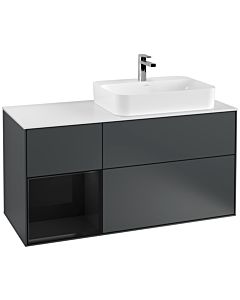 Villeroy und Boch Finion Waschtischunterschrank F391PHHG 120cm, Abdeckplatte white matt, Regal links Glossy Black Lacquer, Midnight Blue Matt Lacquer