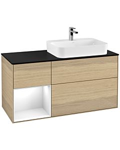 Villeroy und Boch Finion Villeroy und Boch Finion F392GFPC 120cm, cover plate black matt, shelf left Glossy white lacquer, Oak Veneer