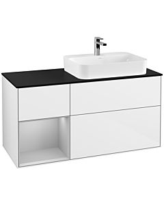 Villeroy und Boch Finion Villeroy und Boch F392GJGF 120cm, plaque de finition noir mat, étagère gauche gris clair mat, laqué blanc brillant