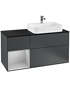 Villeroy und Boch Finion Waschtischunterschrank F392GJHG 120cm, Abdeckplatte black matt, Regal links Light grey matt, Midnight Blue Matt Lacquer