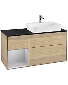 Villeroy und Boch Finion Waschtischunterschrank F392GJPC 120cm, Abdeckplatte black matt, Regal links Light grey matt, Oak Veneer