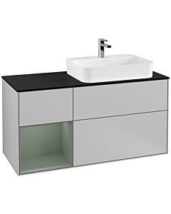 Villeroy und Boch Finion Villeroy und Boch F392GMGJ 120cm, plaque de finition noir mat, étagère gauche Olive Matt Lacquer , gris clair mat