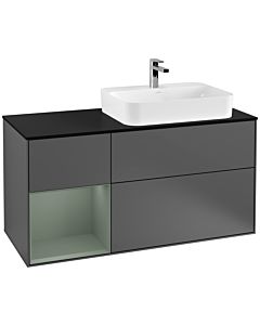 Villeroy und Boch Finion Villeroy und Boch F392GMGK 120cm, plaque de finition noir mat, étagère gauche Olive Matt Lacquer , anthracite mat