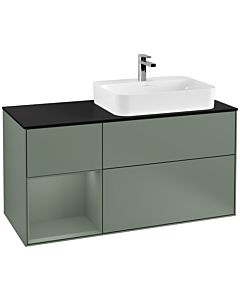 Villeroy und Boch Finion Villeroy und Boch F392GMGM 120cm, plaque de finition noir mat, étagère gauche Olive Matt Lacquer , Olive Matt Lacquer