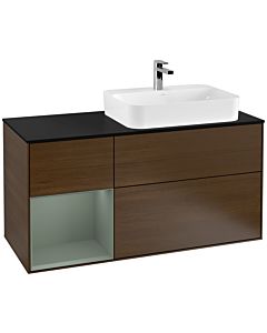 Villeroy und Boch Finion Villeroy und Boch F392GMGN 120cm, plaque de finition noir mat, étagère gauche Olive Matt Lacquer , placage Olive Matt Lacquer