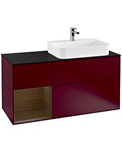 Villeroy und Boch Finion Villeroy und Boch F392GNHB 120cm, plaque de finition noir mat, étagère gauche placage noyer, Peony Matt